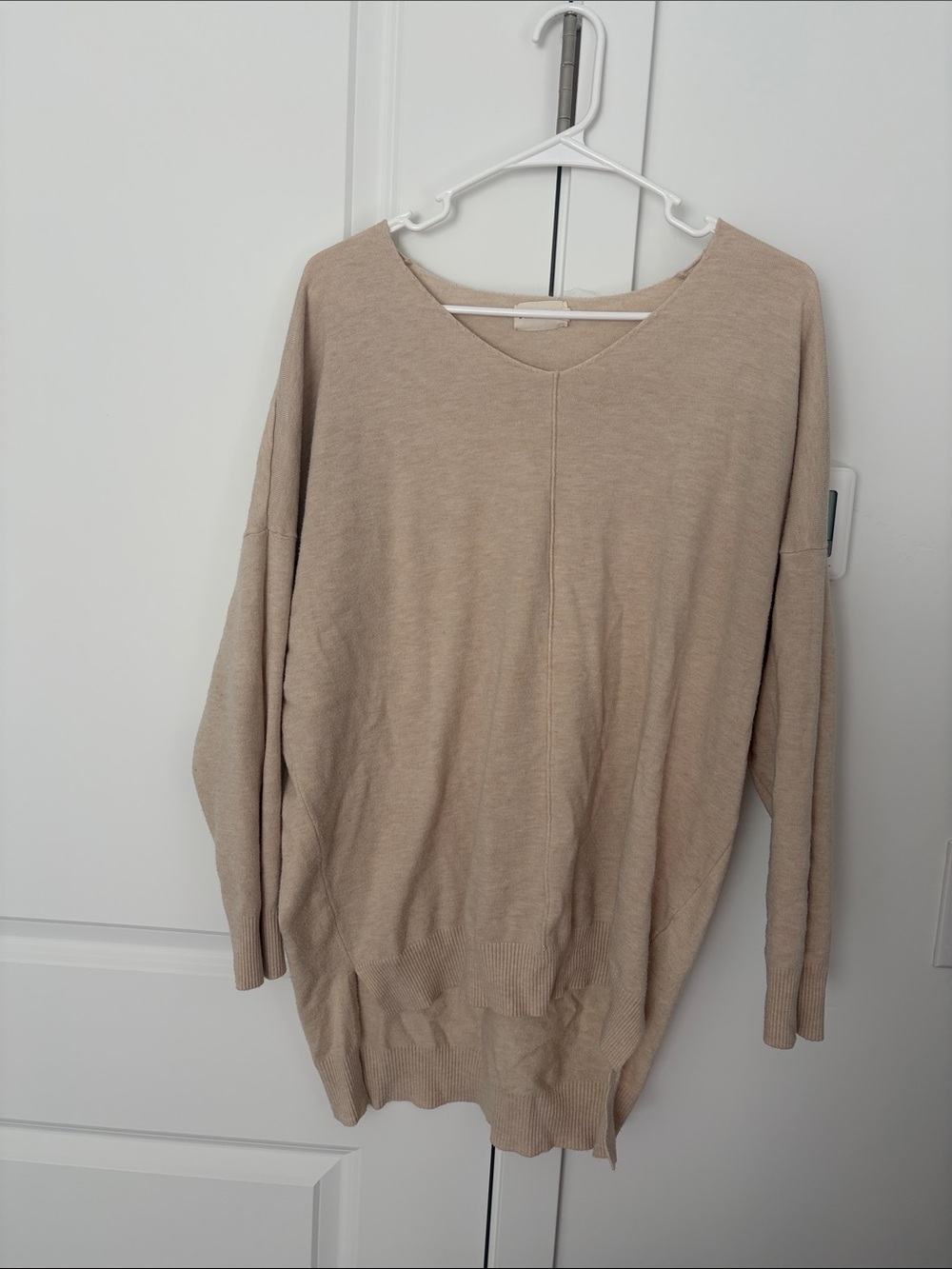 Dreamers Relaxed V-Neck Oversized Sweater in Beige